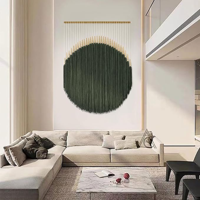 Large Macrame Wall Hanging Green Boho Decor Yarn Fiber Art 39"W*55"L | Handmade Wall Hanging, Lightweight Wall Decor, Entryway Decoration, Geometric Wall Art, Modern Home Style, Boho Accent