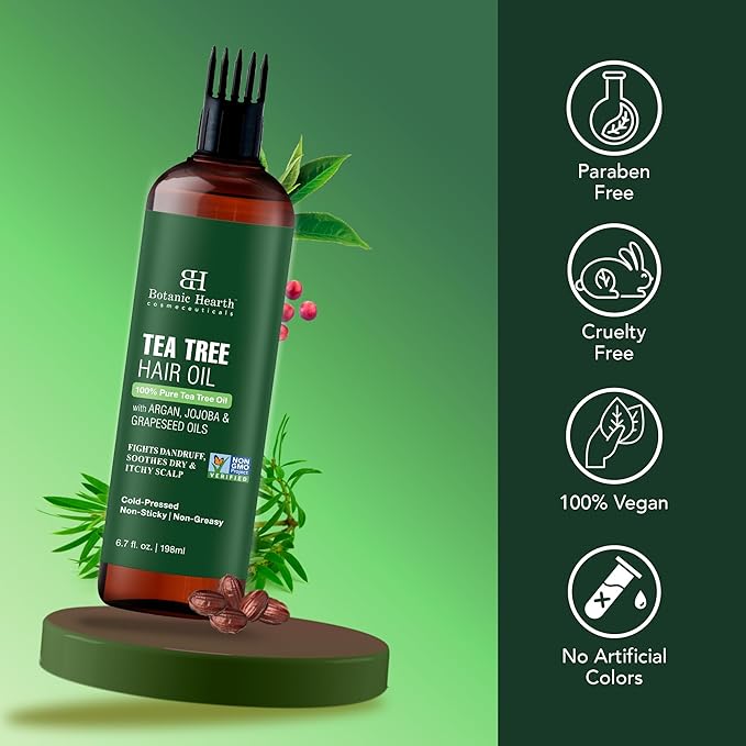 Botanic Hearth Hair Oil for Hair Growth & Hair Treatment Oils | Strengthening Dry, Frizzy, Damaged Hair & Scalp Treatment | Tea Tree Hair Oil – 6.7 Fl Oz (2 Pack)