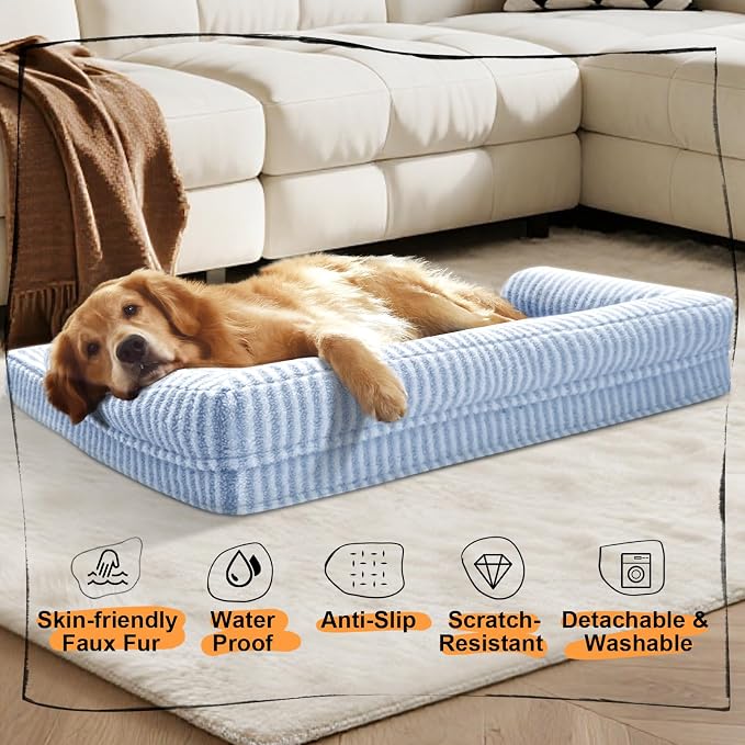 Orthopedic Washable Dog Bed with Bolster for Medium to Large Dogs | Pillow Support for Neck Relief, Egg Crate Foam, Waterproof Liner, Anti-Slip Bottom, Removable Bolster Cover, 36 x 27 Inch