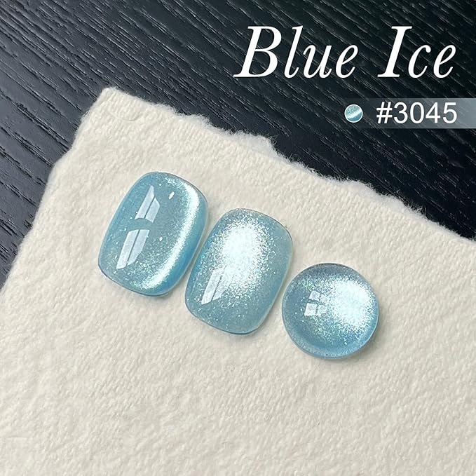 GAOY Jelly Blue Cat Eye Gel Nail Polish, 16ml Glitter Holographic Nail Polish with Magnet, Reflective Translucent UV Gel, 3045 Blue Ice