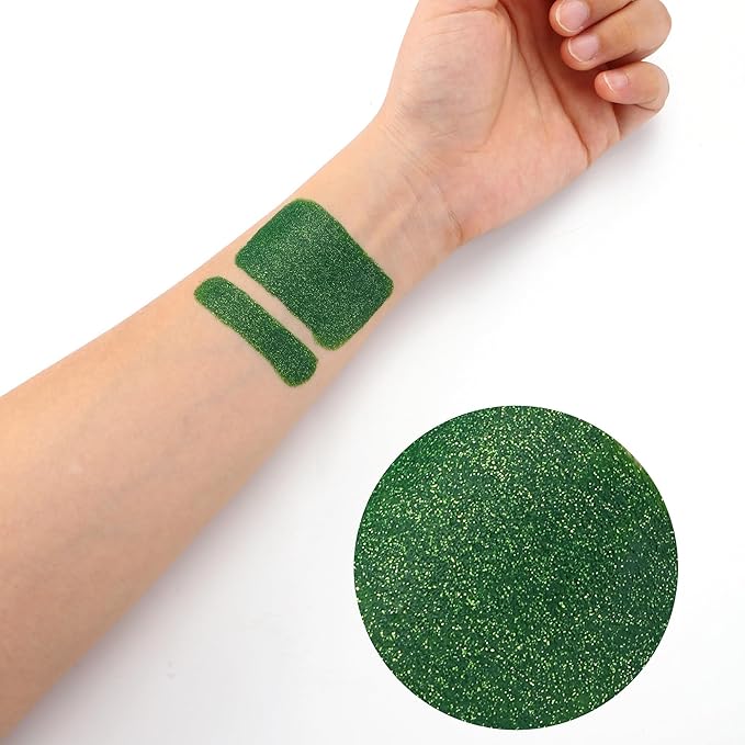 Green Glitter Eye Black Stick, Anti-Glare Eyeblack for Baseball Football Softball Lacrosse Accessories, Sweat-Proof Sport Face Paint, Smooth & Long Lasting, Rich Full Coverage Shimmery Color