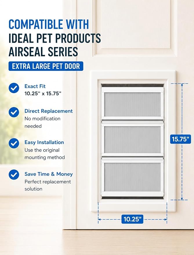 3-Panel Airseal Pet Door Flap 10.25x15.75in XL, Metal Connection
