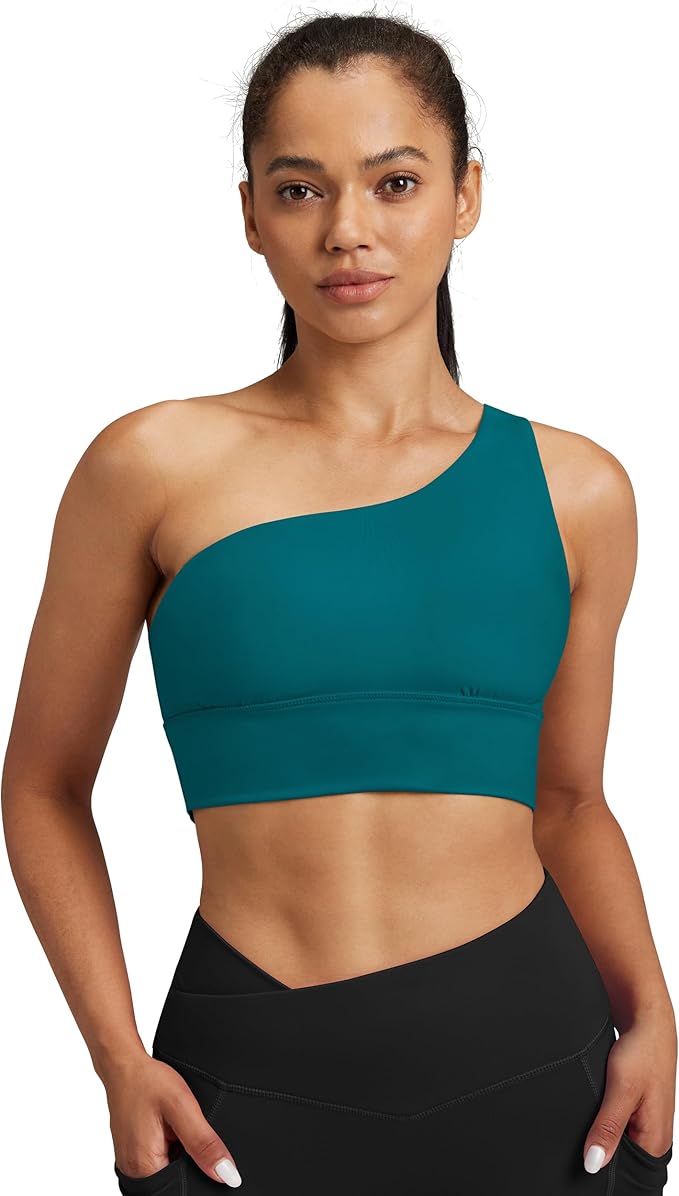 Queenie Ke Womens One Shoulder Sports Bra Left Side Strap Yoga Bras Gym Training Workout Crop Tops
