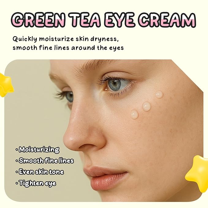 Green Tea Triple-roller Eye Cream, Multi-Effect Under Eye Cream for Smooth Wrinkle & Tighten Skin, Day & Night Moisturizing Eye Cream with Green Tea Extract, Reduce Wrinkles Fine Lines & Bags