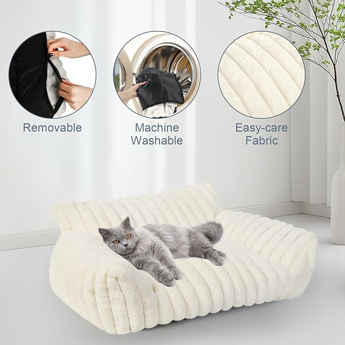 Cute Cat Couch Bed for Indoor Cats, Dog Beds for Small Dogs Couch, S, White | Dog Couch Bed with Removable Washable Cover,Cute Fluffy Pet Sofa Cat Couch Bed,Washable Dog Bed Medium Large Size Dog