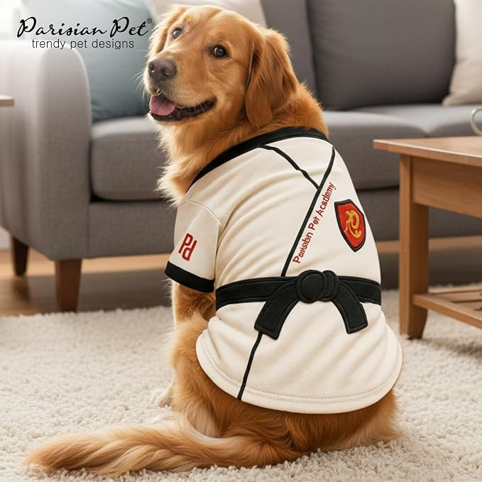 Parisian Pet Dog Karate Academy Shirt - Embroidered Pet Vest - 100% Cotton & Polyester Doggy Shirt - Lightweight Pet Clothes - Sleeved Puppy Costume - Funny Shirts for Large Dogs - XL