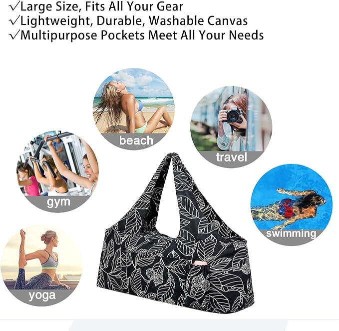 KUAK Extra Large Yoga Mat Bag with Zippered Top & 5 Pockets - Premium Canvas Tote with Yoga Mat Carrying Strap for Pilates, Gym, Fitness Block & Gear