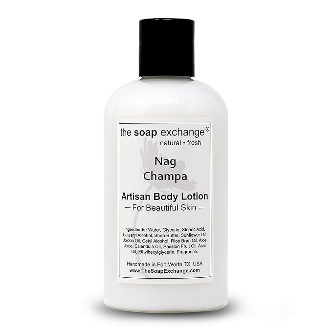The Soap Exchange Body Lotion - Nag Champa Scent - Hand Crafted 8 fl oz / 240 ml Natural Artisan Skin Care for Hand, Face, & Body, Moisturize, Hydrate, & Protect. Made in the USA.