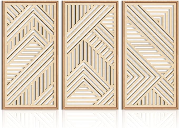 IARTTOP Large Boho Wooden Wall Art 16x32 Inch Framed Mid Century Modern Wood Wall Decor Minimalist Modern Bohemian Decor for Dining Room Living Room Bedroom Set of 3