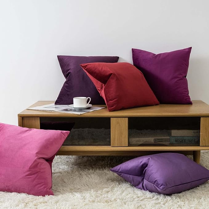 20x20 Decorative Velvet Throw Pillow Covers Set of 2,Eggplant Purple | Soft Cushion Cases with Invisible Zipper for Modern Couch Sofa Bed Living Room Bedroom Home Decor