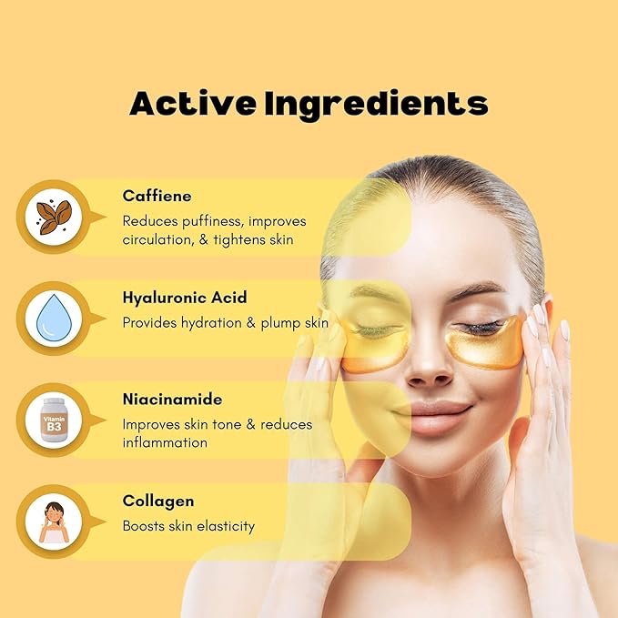 Under Eye Patches – Korean Skincare Face Masks for Puffy Eyes & Dark Circles, 24K Gold Caffeine & Hyaluronic Eye Mask Patch for Women Skin Care, Anti Wrinkle Puffiness Treatment