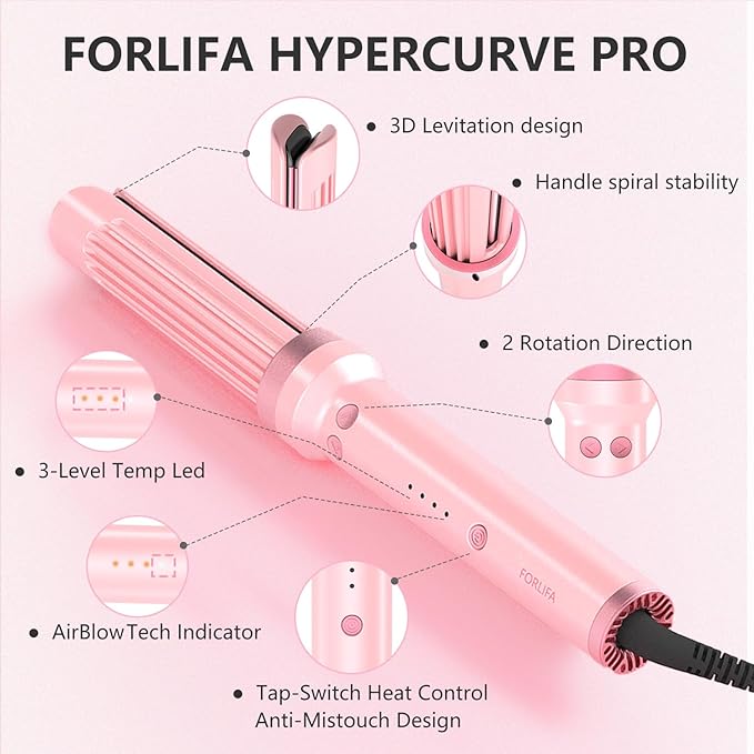 FORLIFA Pro 3-in-1 Auto Curling & Straightening Iron with AirBlow Tech for 72h Hold, Curling Wand with1.1billion Negative Ions, Triple Hair Protect & Burn-Free, Auto Shut-Off, Tangle-Free, HyperCurve