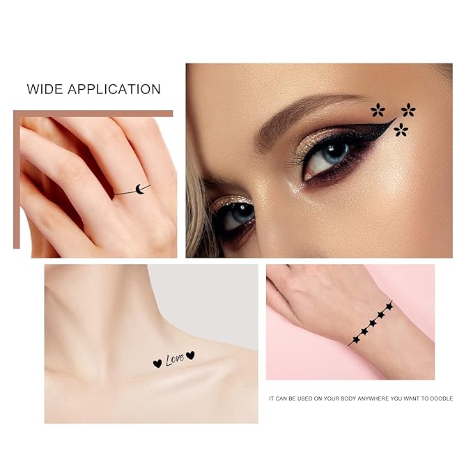 Ownest 6Pcs Eyeliner Stamp, Double-End Eyeliner Stamp Pen, Waterproof Eye Liner Tattoo Makeup-Smiley+Triangle+Heart+Star+Moon+Flower
