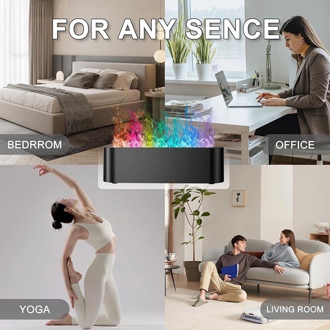 Colorful Flame Fire Diffuser Humidifier, Ultra-Quiet Aroma Essential Oils Aromatherapy Diffusers for Large Room, Bedroom, Office (Timeable, Waterless Auto off-150ml)