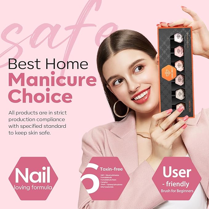 modelones Nude Nail Polish Set, Valentines 6 Colors Bubble Bath Quick Dry Skin Tone Glitter Summer Nail Polish Kit Fingernail Polish Nail Art Salon Home Gifts For Women Girl