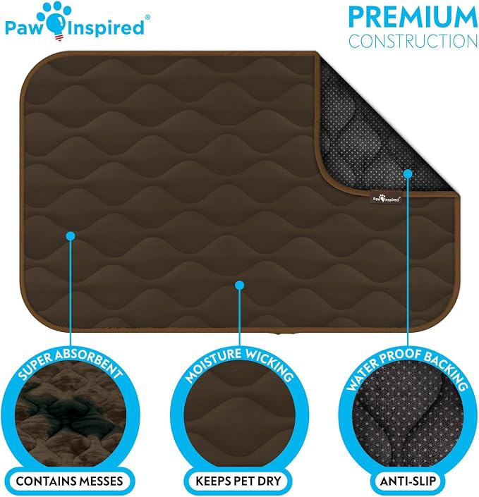 Paw Inspired Washable Padded Crate Mats for Dogs, Dark Brown, 35x22 Inch | Fits 36-inch Kennels, Leakproof, Waterproof Bottom, Plush Dog Pad, Pet Bed