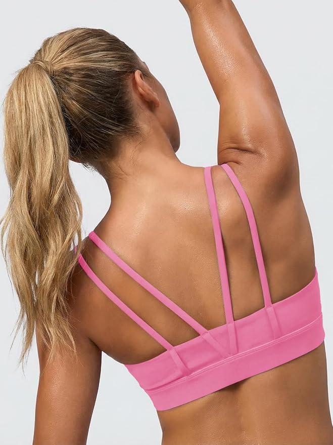 Aoysky Sports Bras for Women Buttery Soft Strappy Padded Sports Bra Double Spaghetti Straps Wireless Yoga Workout Crop Tops