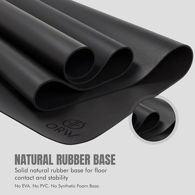 ORW Non Slip Hot Yoga Mat with Carrying Strap - Grip Surface & Natural Rubber Base, REACH Tested, Home & Studio Practice