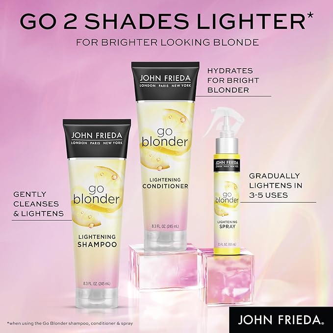John Frieda Go Blonder Lightening Conditioner, Gradually Lightens Blonde Color, For Natural or Color-Treated Hair, Formulated with Citrus and Chamomile, Paraben Free, 8.3 Oz
