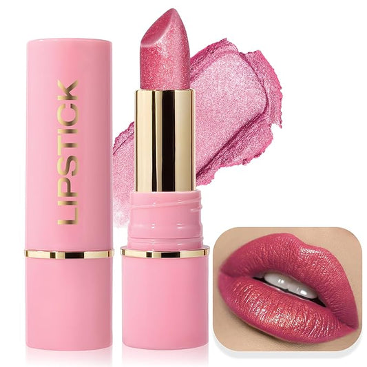 Metallic Lipstick Glitter Lip Stick Long Lasting Waterproof Shine Lip Crayon without Drying or Fading Sparkling High Pigmented Lip Stain Transfer-proof Wear Full Coverage Makeup for Women, 3