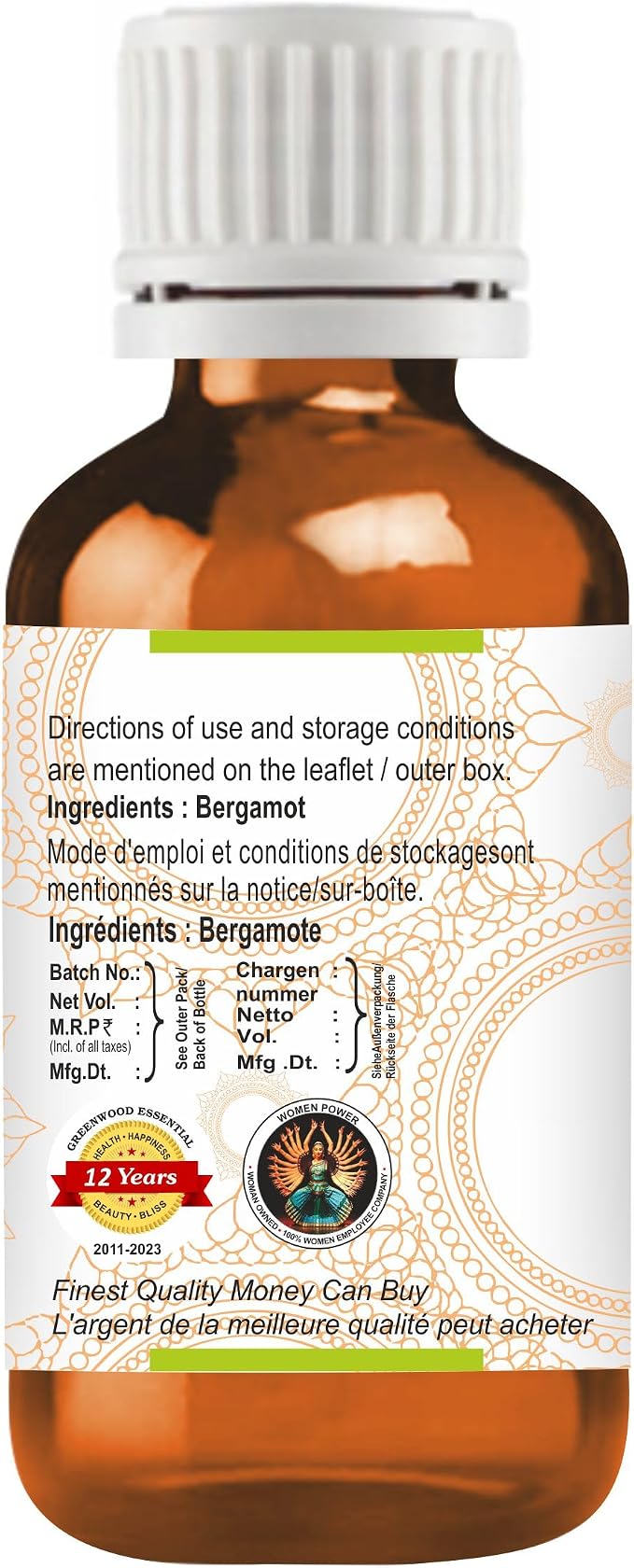 Greenwood Essential Pure Bergamot Essential Oil (Citrus bergamia) Steam Distilled (Pack of Two) 100ml X 2 (6.76 oz)