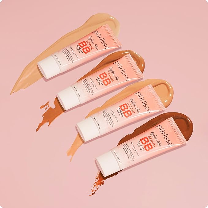 pūrlisse Ageless Glow Serum BB Cream SPF 40 - Glow BB Cream with SPF Enriched with Bakuchiol & Vitamin C to Help Improve Firmness & Reduce Wrinkles for Dewy Skin - Light Medium (1.4 oz)
