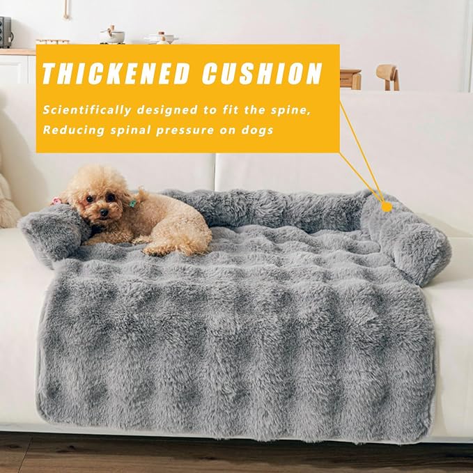 Calming Dog Bed for Couch, 29.5 x 29.5 inch, Non-Slip Rabbit-Velvet Dog Sofa Mat for Furniture Protector, Perfect for Small, Medium Dogs and Cats (Dark Gray, Medium)