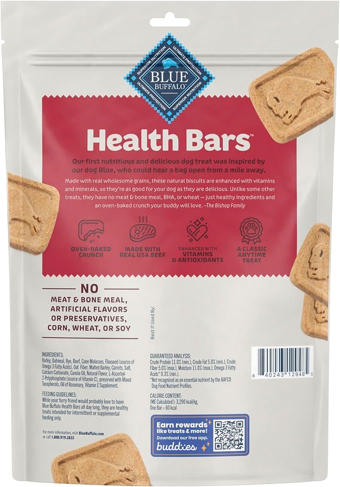 Blue Buffalo Health Bars Beef Dog Biscuits, 16 oz | Oven-Baked, Crunchy Texture, No Chicken By-Product, Corn, Wheat, or Soy