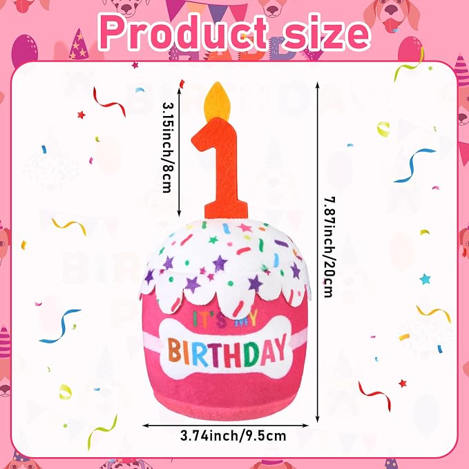 Dansydaisy Dog Birthday Cake Toy Squeaky Plush Gift,1st,Pink