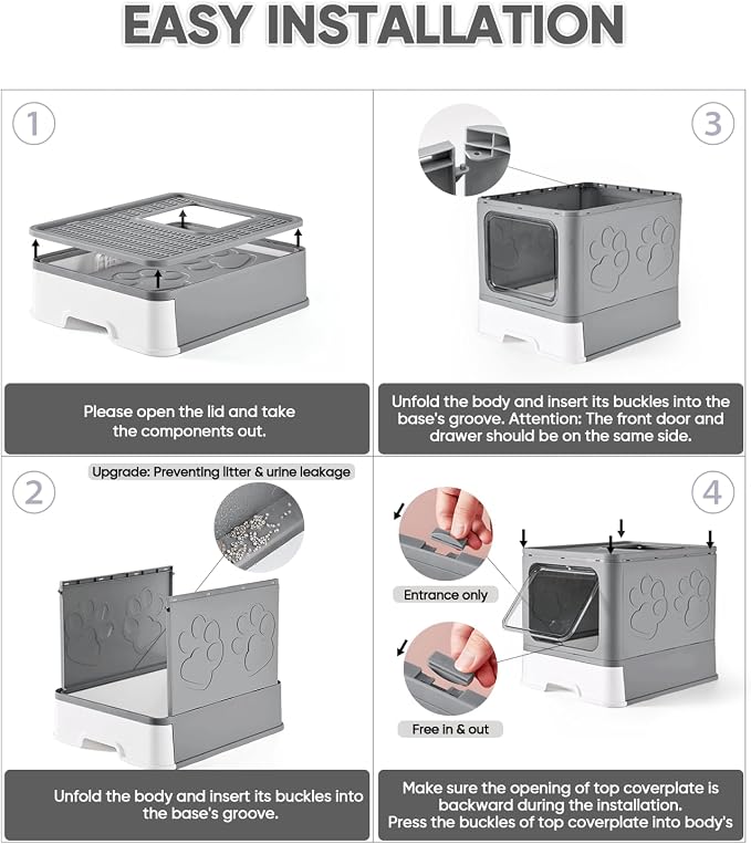 Medario Cat Litter Box with X-Large Litter Mat and Scoop(Upgrade Dark Grey) | Large Covered Litter Box with Lid, Enclosed Kitty Box,Front Top Entry Exit, Odor Control Easy to Clean