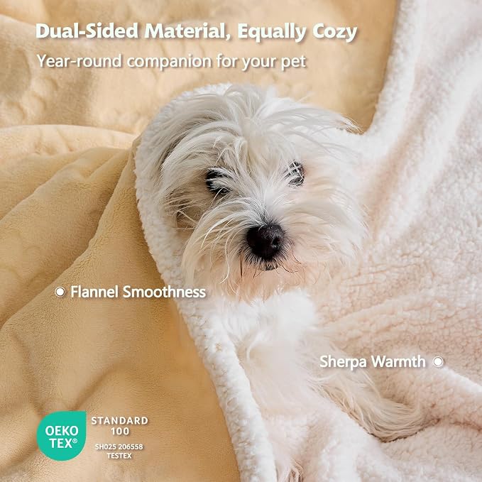 Pet Blankets for Cats - Waterproof Cat Blanket Washable - Sherpa Fleece Puppy Blanket, Soft Plush Reversible Throw Protector for Bed Couch Car Sofa, 25"X30", Khaki