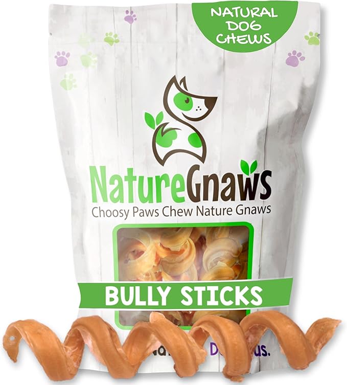 Nature Gnaws Bully Stick Springs 7-8" Rawhide Free Dog Chews, 12 Count