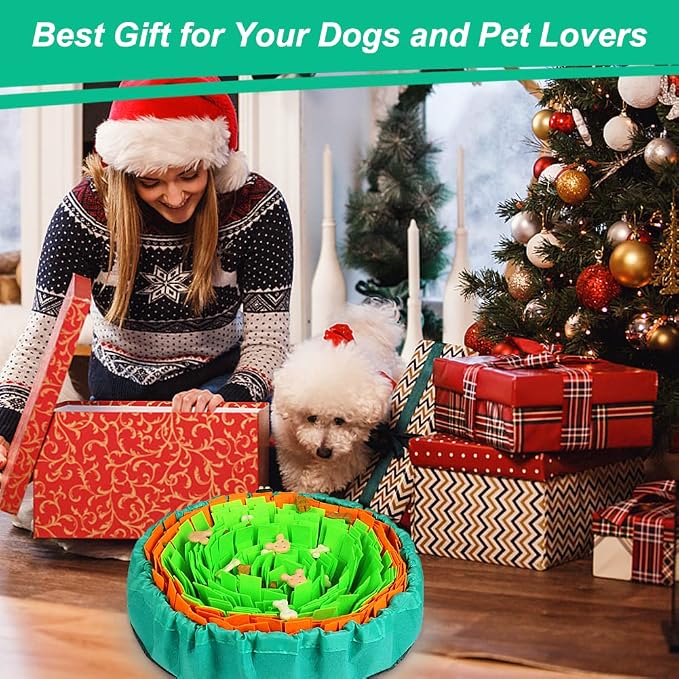 Vivifying Snuffle Mat for Dogs, Interactive Dog Enrichment Toys for Boredom and Mental Stimulation, Adjustable Puzzle Toys Sniff Mat for Slow Eating and Stress Relief (Green & Orange)
