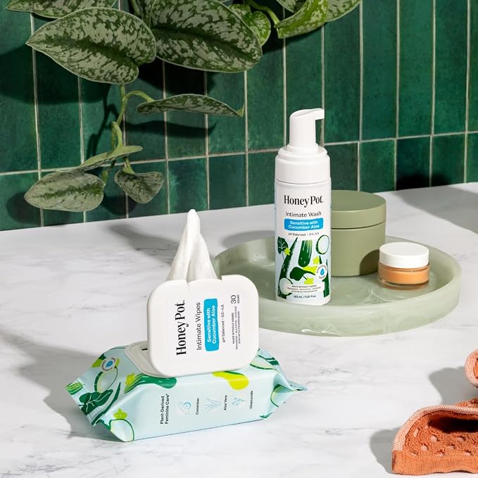 The Honey Pot Company - Feminine Wash & Feminine Wipe Bundle - Includes Ph Balance Feminine Wash and Wipes for Women - Herbal Infused Feminine Care Products - Cucumber Aloe