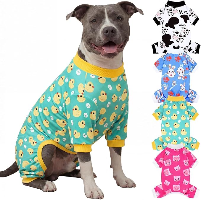 XPUDAC 4 Pieces Dog Pajamas for Large Dogs Pjs Clothes Puppy Onesies for Doggie Duck Shirts Sleeper for Pet Cats Jammies-7XL