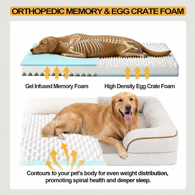 Orthopedic Dog Beds Large Sized Dog, Memory Foam Dog Bed Couch, 36"L | Dual-layer Foam Mat, Washable Cover&Waterproof, Contoured Bolster Design, Indoor&Car Truck, Pet Bed for Dogs Cats Up to 50lbs