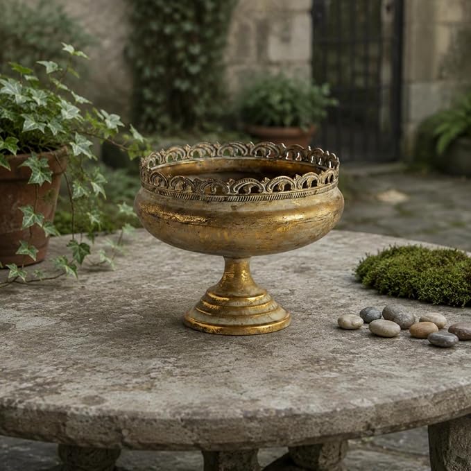Pedestal Planter Iron Antique Pedestal Planter Distressed Finish Compote Vase for Decorative Display, Floral Arrangements, Tall