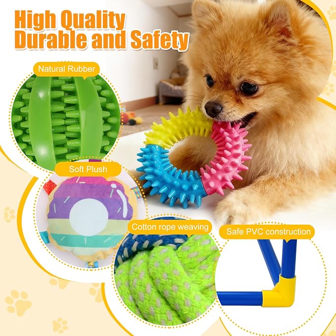 Puppy Play Gym with 12 Toys, Removable Dog Enrichment Playground, Interactive Indoor Training Activity Center for Small Dogs & Puppies, Teething & with Squeaky Toys, Fixable, 12 Toys