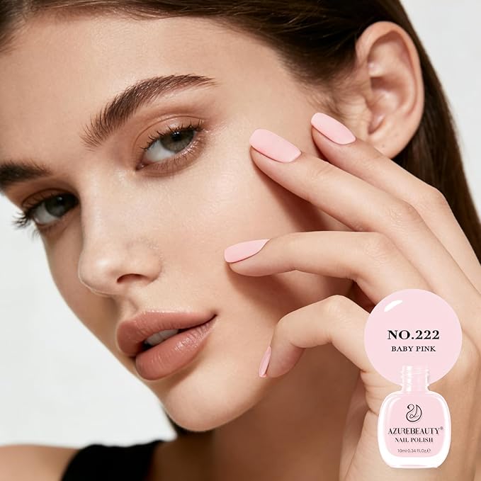 AZUREBEAUTY Pink Nail Polish Light/Pale Pink Quick Dry Natural Regular Finger Nail Polish no Gel High Shine Home Salon DIY Women Gift 0.34 oz