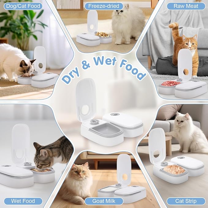 Automatic Cat Feeder, 2 Automatic Cat Feeder Wet Food, 48h Timed 700ml Cats Food Dispenser with 2 Ice Packs, Pet Feeder Automatics for Puppies and Kittens, Dog Feeders Automatics for Wet and Dry Foods