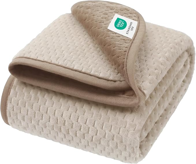 Luciphia Waterproof Blanket for Dog, Washable Reversible Fleece Pet Throw | Durable protector for bed, couch, crate, and furniture; leakproof and calming for dogs, cats, puppies Beige S(40''x28'')