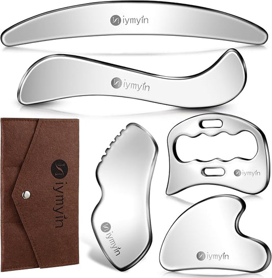 304 Stainless Steel Fascia Gua Sha for IASTM & Sore Muscle Massage | 5-in-1 set, muscle scraper, myofascial release, soft tissue mobilization, physical therapy, deep tissue, pain relief, gift