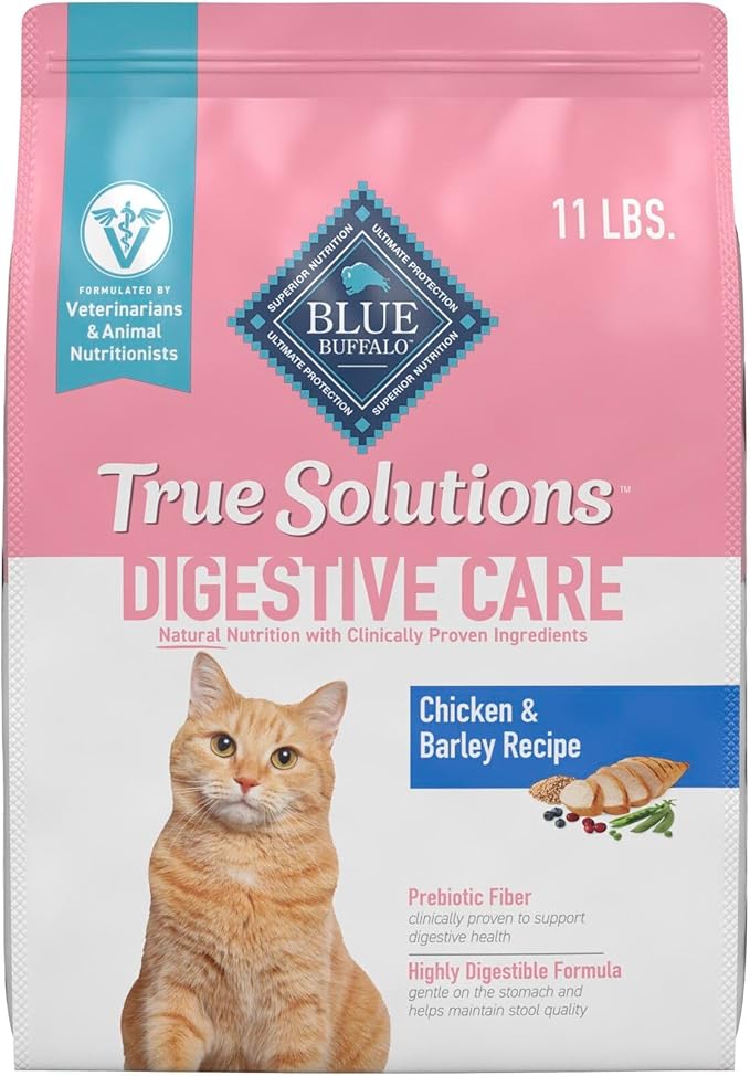 Blue Buffalo True Solutions Digestive Care Chicken Dry Cat Food, 11 lb | Adult Formula, Clinically Proven Prebiotic Fiber, Vet-Recommended High-Protein
