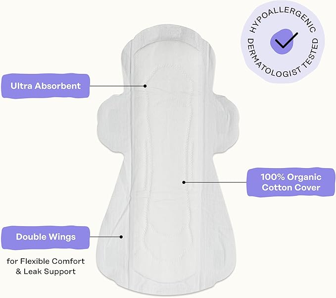 Honey Pot - Calming Herbal Super Sanitary Pads for Women - 100% Organic Cotton Top Sheet - Feminine Care - Non Cooling - Calming Herbs of Lavender, Ashwagandha, & Lemon Balm - 16ct