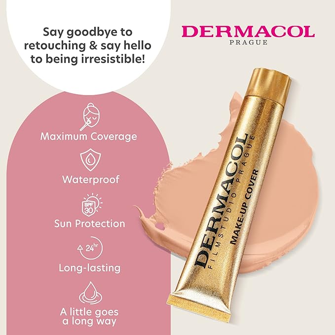 Dermacol - Full Coverage Matte Foundation with SPF 30, Waterproof Foundation for Oily Skin, Acne, & Under Eye Bags, Long-Lasting Makeup, 30g - Shade 207