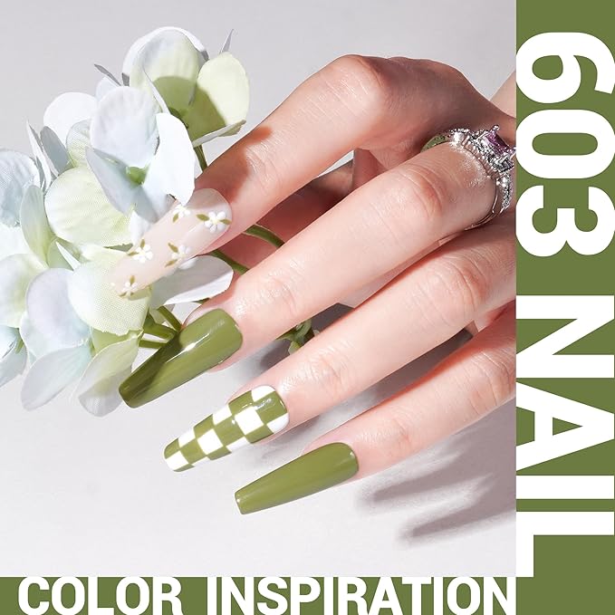 MelodySusie Green Gel Nail Polish,15ml Olive Green Nail Polish Spring Summer Color 603, Soak Off UV LED Nail Lamp Gel Polish Nail Art Starter Manicure Salon DIY At Home 0.5 Fl Oz
