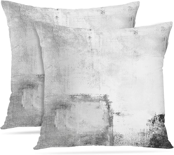 Throw Pillow Covers Set of 2, 20 x 20 Inch, White Grey | Abstract Modern Art Outdoor Decorative Square Pillow Cases Couch Cushion Case for Couch Bed Sofa Living Room Home Decor