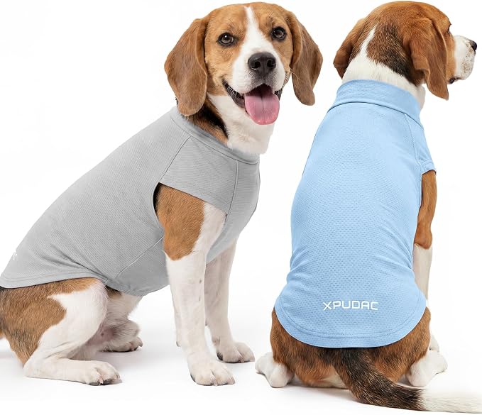 XPUDAC 2 Pack Sun Protection Dog Shirts, Quick Dry Breathable Dog T-Shirt Stretchy Lightweight Sleeveless Pet Summer Clothes for Medium Dogs Sensitive Skin Soft Pet Tank Top Vest Boy,2XL
