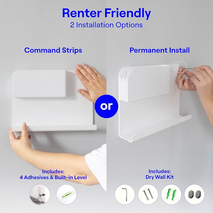 WallShelfie Bedside Wall Organizer & Dorm Decor for Dorm Room - White | Dorm Room Essential, Floating Bedside Shelf Wall Mount Organizer, Remote Control Holder, Cool Teen Girls Trendy Stuff,