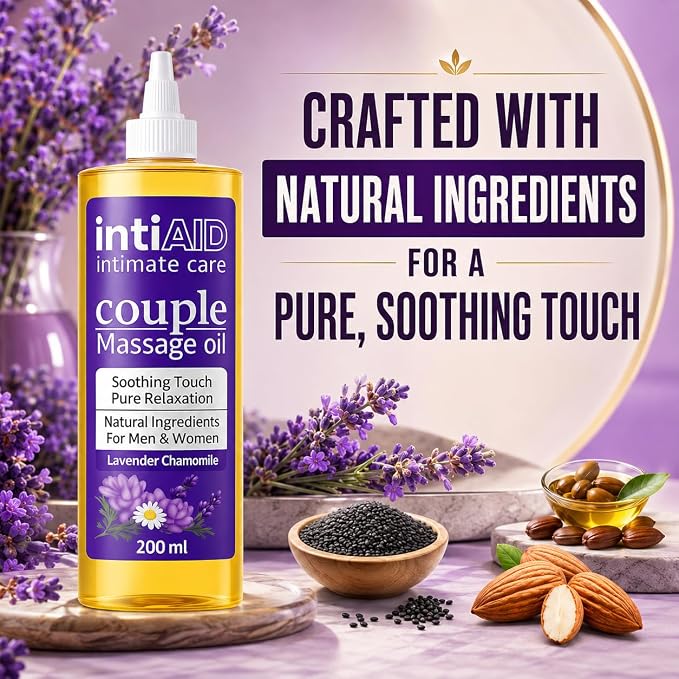 Couple Massage Oil for Date Night & Massage Therapy | Sensual Massage Oil with Lavender & Chamomile | Natural Almond Oil, Jojoba OIl & Vitamin E | 7 Fl Oz